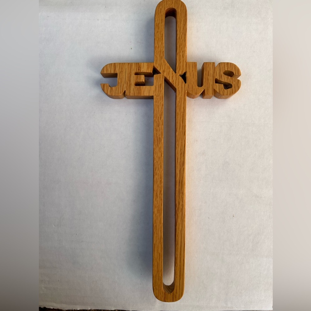 Vintage wood cross crucifix handmade solid Jesus wall decoration